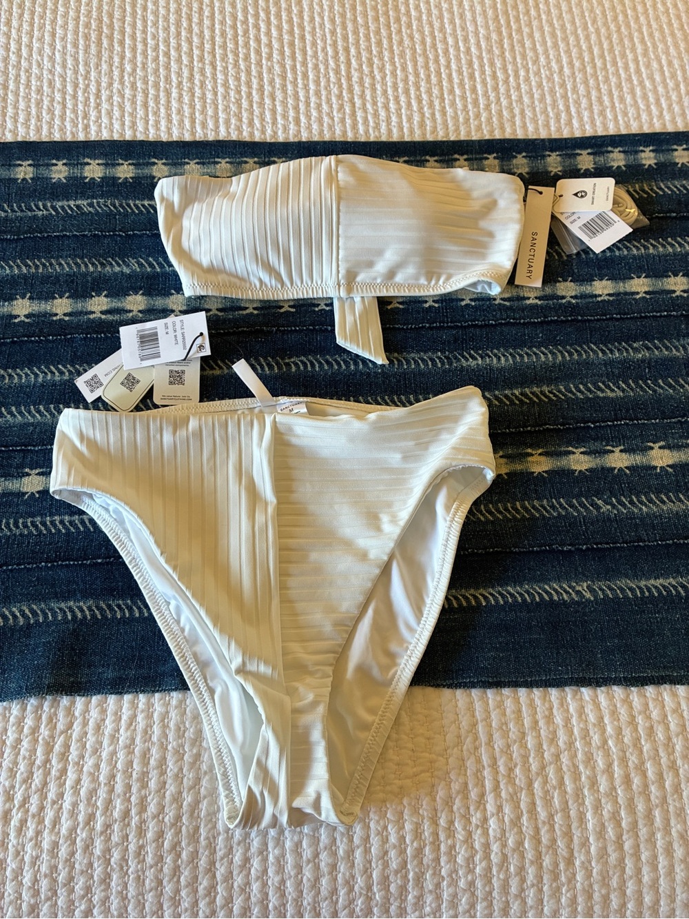 Sanctuary Cream Ribbed Bandeau Bikini Set